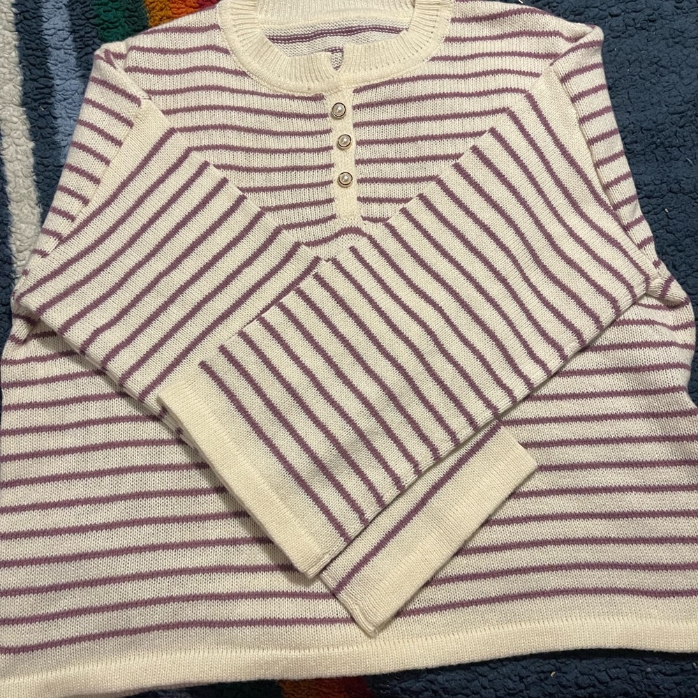 SHEIN Cream w/ purple stripes sweater